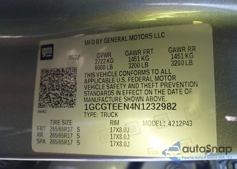 2022 Chevrolet Colorado 4Wd Short Box Zr2 z USA, uszkodzony, nr VIN 1GCGTEEN4N1232982